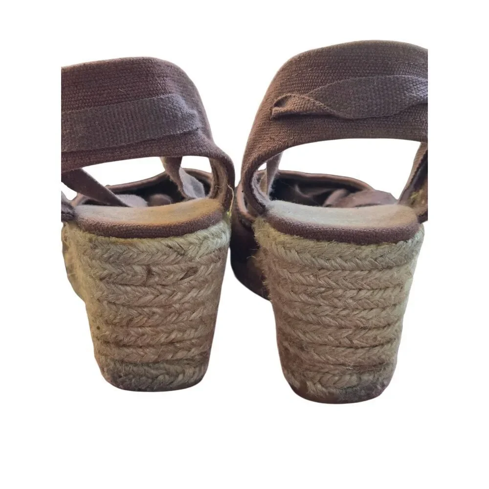 Women's Size 7 Brown With Sequins Tie Up Espadrille
